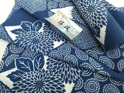 平和屋着物＊夏物　浴衣　反物　着尺　注染　菊　コーマ生地使用　綿　逸品　未使用　DABH2659zzz