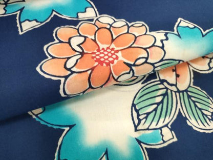 平和屋着物＊夏物　浴衣　反物　着尺　注染　椿花文　コーマ生地使用　高島屋扱い　綿　逸品　未使用　DABH2661zzz
