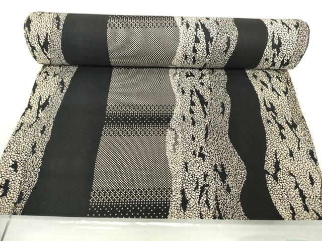 平和屋着物＊夏物　ファッションデザイナー　コシノジュンコ　浴衣　反物　着尺　抽象間道　黒地　証紙付　綿　逸品　未使用　DABH2671zzz