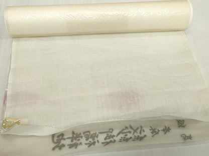 平和屋着物＊夏物　長襦袢　反物　着尺　流水紋紗　生成り色　麻　逸品　未使用　DABH2688zzz