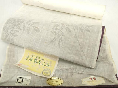 平和屋着物＊夏物　長襦袢　麻衣美上布　反物　着尺　草花紋紗　生成り色　証紙付き　麻　逸品　未使用　DABH2702zzz