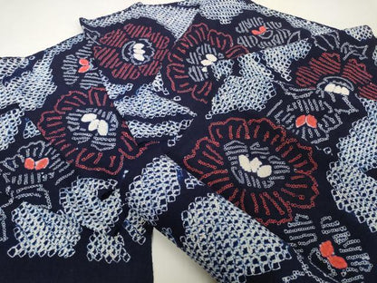 平和屋着物＊夏物　有松鳴海絞り　浴衣　反物　着尺　花繋ぎ　綿　逸品　未使用　DABH2705zzz