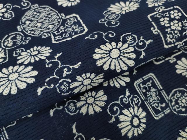平和屋着物＊夏物　浴衣　反物　着尺　綿絽　無形文化財 長板中形　花唐草　紺地　島田染工場謹製　三越　綿　逸品　未使用　DABH2713zzz