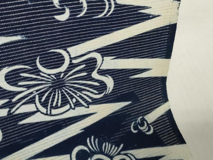 平和屋着物＊夏物　浴衣　反物　着尺　綿絽　無形文化財 長板中形　舞花　紺地　島田染工場謹製　三越扱い　綿　逸品　未使用　DABH2714zzz