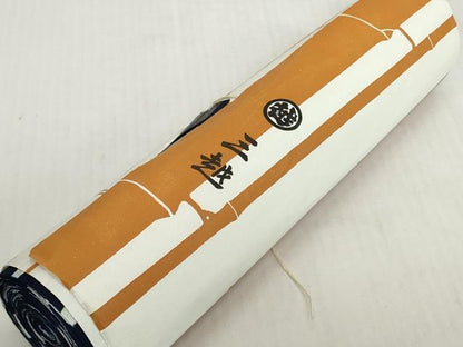 平和屋着物＊夏物　浴衣　反物　着尺　綿絽　無形文化財 長板中形　舞花　紺地　島田染工場謹製　三越扱い　綿　逸品　未使用　DABH2714zzz
