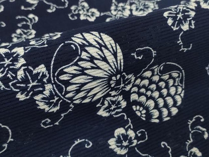 平和屋着物＊夏物　浴衣　反物　着尺　綿絽　無形文化財 長板中形　瓢箪に花　紺地　島田染工場謹製　三越　綿　逸品　未使用　DABH2715zzz