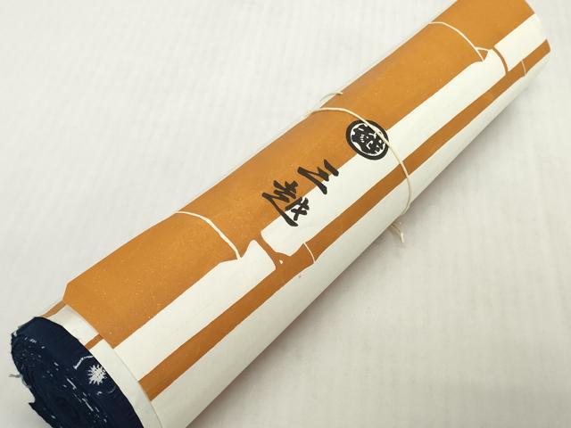 平和屋着物＊夏物　浴衣　反物　着尺　綿絽　無形文化財 長板中形　舞花　紺地　島田染工場謹製　三越扱い　綿　逸品　未使用　DABH2718zzz