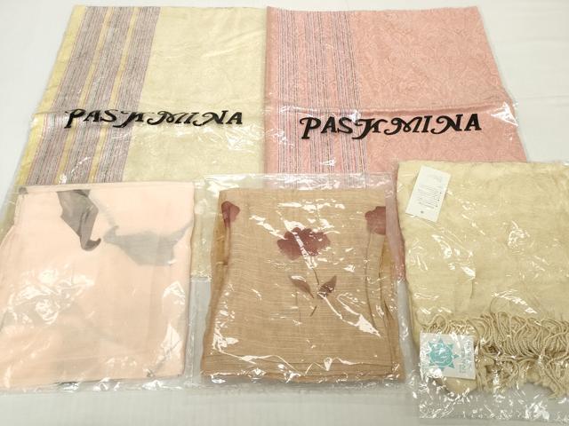 平和屋着物▼和装小物　ショールまとめて5点　ストール　UVケアあり　透け感のあるショール　袋入り　未使用品多数　逸品　DABH2742zzz