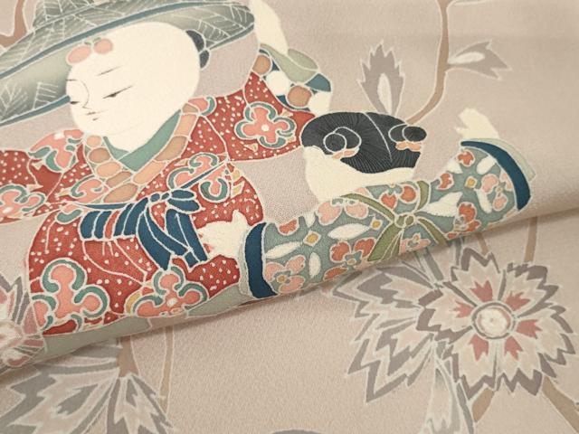 平和屋着物●付下げ 反物 着尺 友禅 童子花唐草文 逸品 未使用 DABH2751zzz