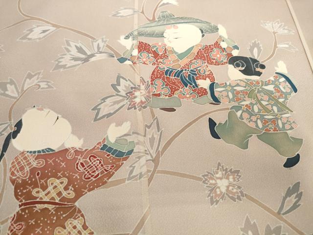 平和屋着物●付下げ 反物 着尺 友禅 童子花唐草文 逸品 未使用 DABH2751zzz