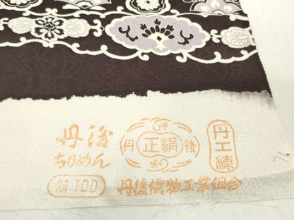 平和屋着物●中国三大刺繍　スワトウ刺繍　汕頭刺繍　総刺繍　小紋　解き反物　着尺　八掛付き　洋花文　金彩　逸品　DABH2752zzz