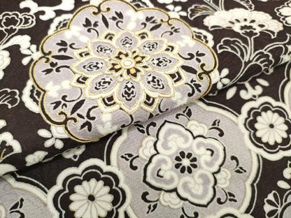 平和屋着物●中国三大刺繍　スワトウ刺繍　汕頭刺繍　総刺繍　小紋　解き反物　着尺　八掛付き　洋花文　金彩　逸品　DABH2752zzz