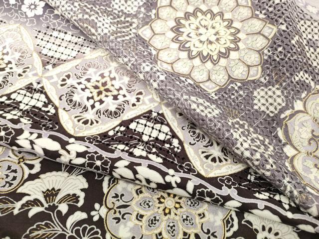 平和屋着物●中国三大刺繍　スワトウ刺繍　汕頭刺繍　総刺繍　小紋　解き反物　着尺　八掛付き　洋花文　金彩　逸品　DABH2752zzz