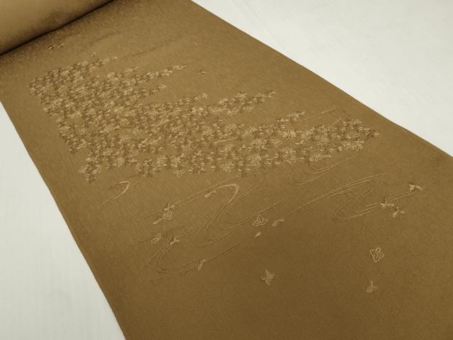 平和屋着物●付下げ 反物 着尺 八掛付き 総刺繍 流水小花文 金糸 逸品 未使用 DABH2759zzz