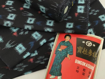 平和屋着物●備後絣 反物 着尺 正藍染 絣絵 証紙付き 綿 逸品 未使用 DABH2768zzz