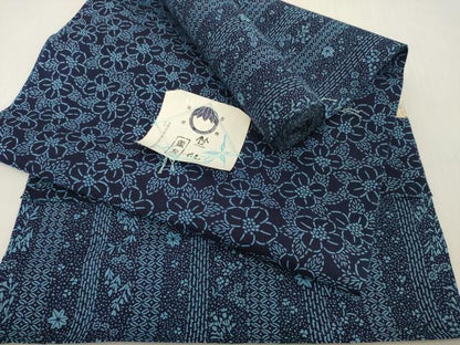 平和屋着物＊夏物　竺仙鑑製　浴衣　反物　着尺　両面　注染　花尽くし×花間道　証紙付き　綿　逸品　未使用　DABH2774zzz