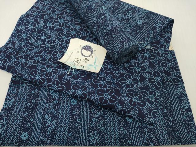 平和屋着物＊夏物　竺仙鑑製　浴衣　反物　着尺　両面　注染　花尽くし×花間道　証紙付き　綿　逸品　未使用　DABH2774zzz