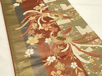 平和屋着物◎六通柄袋帯　唐織　鳳凰枝垂れ花文　金糸　正絹　逸品　DABH2792qp