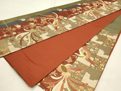 平和屋着物◎六通柄袋帯　唐織　鳳凰枝垂れ花文　金糸　正絹　逸品　DABH2792qp