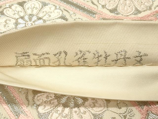 平和屋着物◎六通柄袋帯　扇面孔雀牡丹文　プラチナ箔　正絹　逸品　DABH2807qp