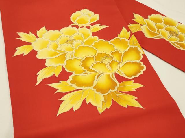 平和屋着物◎塩瀬　九寸名古屋帯　駒刺繍　牡丹　金彩　正絹　逸品　DABH2816qp