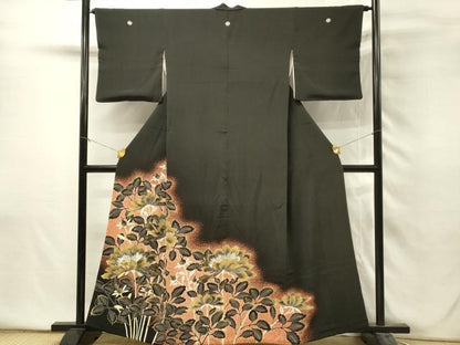 平和屋着物■豪華黒留袖　刺繍　草花文　金銀糸　三越扱い　正絹　逸品　DABH2820qp
