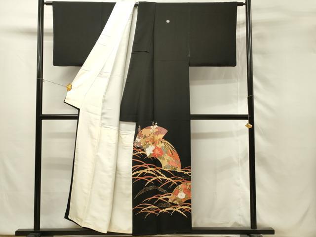 平和屋着物■豪華黒留袖　駒刺繍　地紙鳳凰花文　金彩　正絹　逸品　DABH2824qp
