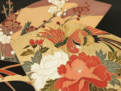 平和屋着物■豪華黒留袖　駒刺繍　地紙鳳凰花文　金彩　正絹　逸品　DABH2824qp