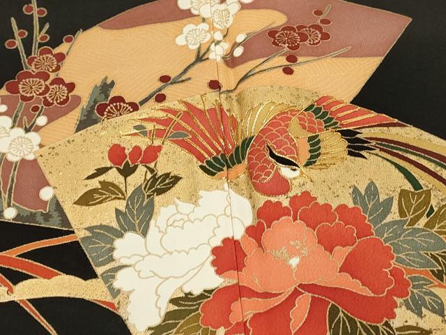 平和屋着物■豪華黒留袖　駒刺繍　地紙鳳凰花文　金彩　正絹　逸品　DABH2824qp