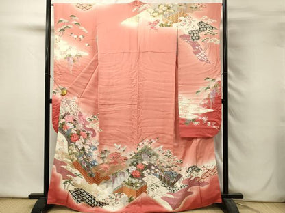 平和屋着物■豪華振袖　尾長鳥花文　牡丹　鴛鴦　暈し染め　金彩　正絹　逸品　DABH2825qp