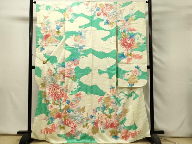 平和屋着物■豪華振袖　駒刺繍　雲取り花文　乱菊　金彩　正絹　逸品　DABH2831qp