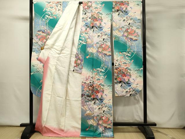 平和屋着物■豪華振袖　御所車花文　暈し染め　金彩　正絹　逸品　DABH2832qp