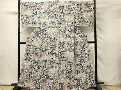 平和屋着物■上質な小紋　渡橋風景花文　正絹　逸品　DABH2835qp