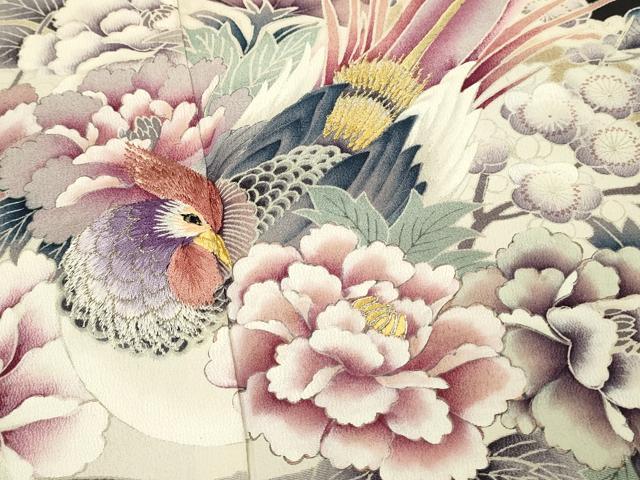 平和屋着物■豪華黒留袖　駒刺繍　尾長鳥花文　金糸　正絹　逸品　DABH2836qp