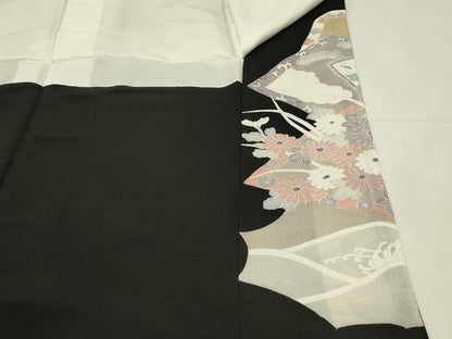 平和屋着物■豪華黒留袖　駒刺繍　尾長鳥花文　金糸　正絹　逸品　DABH2836qp