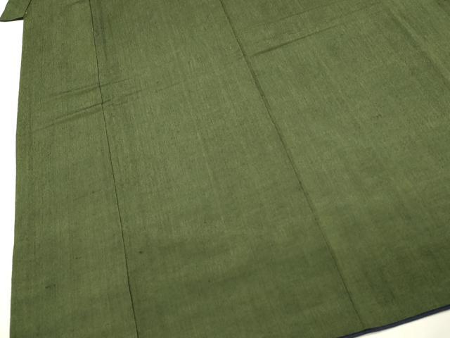 平和屋着物■男性　紬　オリーブグリーン色　正絹　逸品　DABH2846qp