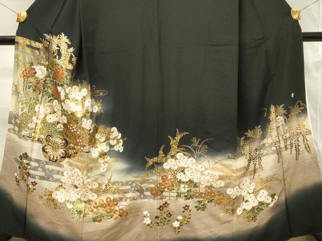 平和屋着物■豪華黒留袖　花車文　暈し染め　金彩　泰常　正絹　逸品　DABH2847qp