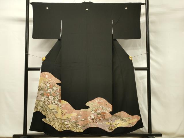平和屋着物■豪華黒留袖　花車文　金彩　正絹　逸品　DABH2853qp