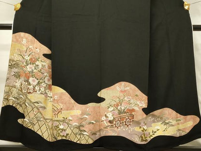 平和屋着物■豪華黒留袖　花車文　金彩　正絹　逸品　DABH2853qp
