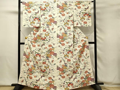 平和屋着物■上質な小紋　型染め　草花文　正絹　逸品　DABH2857qp