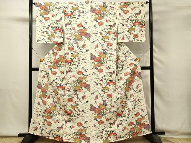 平和屋着物■上質な小紋　型染め　草花文　正絹　逸品　DABH2857qp
