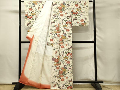 平和屋着物■上質な小紋　型染め　草花文　正絹　逸品　DABH2857qp
