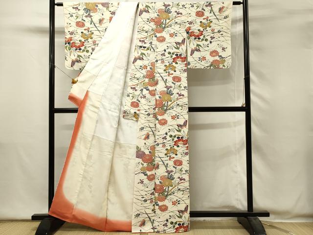 平和屋着物■上質な小紋　型染め　草花文　正絹　逸品　DABH2857qp