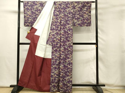 平和屋着物■上質な紬　草花文　正絹　逸品　DABH2861qp