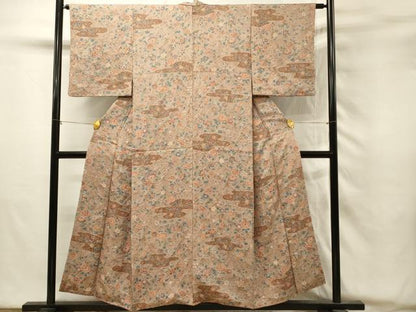 平和屋着物■上質な小紋　絞り　エ霞花文　銀彩　正絹　逸品　DABH2871qp