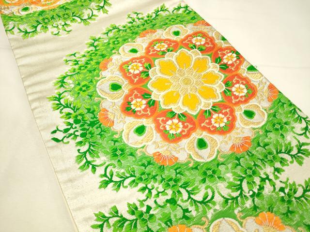 平和屋着物◎六通柄袋帯　唐織　正倉院花唐草文　金銀糸　正絹　逸品　DABH2895qp