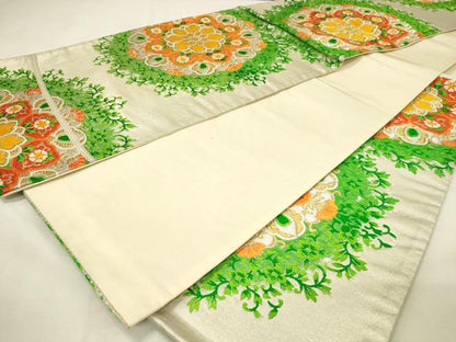 平和屋着物◎六通柄袋帯　唐織　正倉院花唐草文　金銀糸　正絹　逸品　DABH2895qp