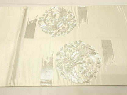 平和屋着物◎太鼓柄袋帯　総刺繍　駒刺繍　向かい鳥鳳凰文　銀糸　正絹　逸品　DABH2898qp