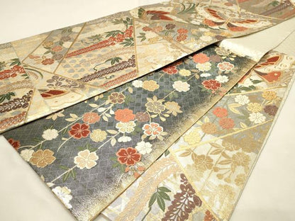 平和屋着物◎佐賀錦　六通柄袋帯　唐織　花蝶文　金銀糸　正絹　逸品　DABH2901qp
