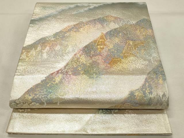 平和屋着物◎六通柄袋帯　重ね山風景樹林文　金銀糸　正絹　逸品　DABH2903qp